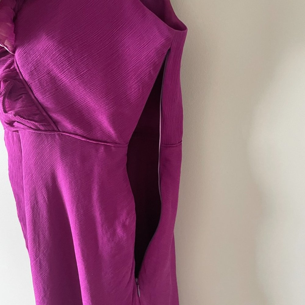 J Crew | Silk Chiffon Ruffle Magenta Dress - Size 6 - Picture 8 of 13